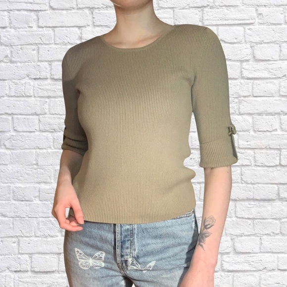The Limited green knit roll tab sleeve sweater M - Picture 1 of 6